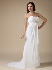 Elegant White Chiffon Lady Prom Party Dress With Beading Inexpensive