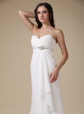 Elegant White Chiffon Lady Prom Party Dress With Beading Inexpensive