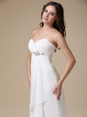 Elegant White Chiffon Lady Prom Party Dress With Beading Inexpensive