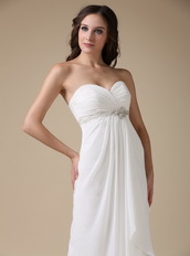 Elegant White Chiffon Lady Prom Party Dress With Beading Inexpensive