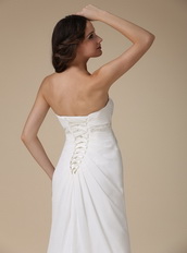 Elegant White Chiffon Lady Prom Party Dress With Beading Inexpensive