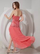 Watermelon Sequin High-low Layers Prom Dress For July