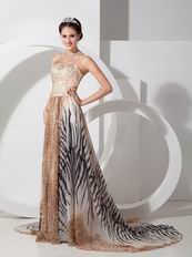 2014 New Arrival Leopard With Zebra Special Fabric Prom Dress