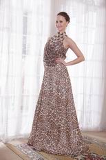 Sexy High-neck Leopard Printed Chiffon 2014 Prom Dress Discount