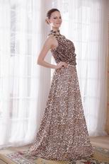 Sexy High-neck Leopard Printed Chiffon 2014 Prom Dress Discount