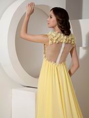 Light Yellow V-neck Sequin Prom Dress With Handmade Flowers