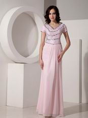 Baby Pink Sequined Floor-length Cheap Prom Dress With Crystal