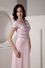 Baby Pink Sequined Floor-length Cheap Prom Dress With Crystal