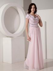 Baby Pink Sequined Floor-length Cheap Prom Dress With Crystal