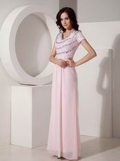 Baby Pink Sequined Floor-length Cheap Prom Dress With Crystal