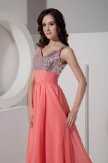 Best Straps Watermelon 2014 Prom Dress With Sequin Bodice