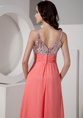 Best Straps Watermelon 2014 Prom Dress With Sequin Bodice