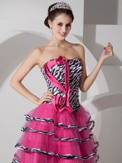 Hot Pink A-line Layers Short Skirt Sweet 16 Dress With Zebra