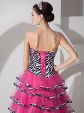 Hot Pink A-line Layers Short Skirt Sweet 16 Dress With Zebra