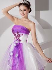 Strapless Rose Appliques Decorate Mini-length Prom Dress Gradient Colored Design