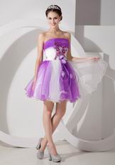 Strapless Rose Appliques Decorate Mini-length Prom Dress Gradient Colored Design