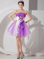 Strapless Rose Appliques Decorate Mini-length Prom Dress Gradient Colored Design