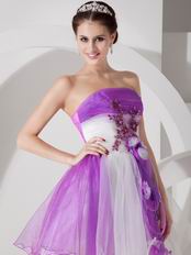 Strapless Rose Appliques Decorate Mini-length Prom Dress Gradient Colored Design