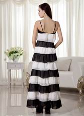 Spaghetti Straps Ombre White and Black Ankle-length Prom Dress