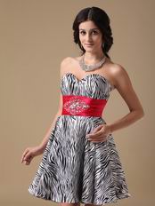 Cute Mini-length Zebra Sweet Sixteen Girl Dress With Belt