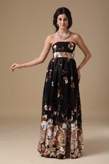 Multi-Color Strapless Black Printed Evening Celebrity Dress