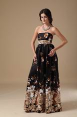 Multi-Color Strapless Black Printed Evening Celebrity Dress