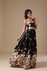 Multi-Color Strapless Black Printed Evening Celebrity Dress