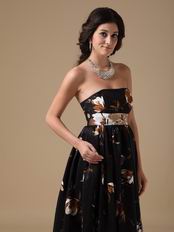 Multi-Color Strapless Black Printed Evening Celebrity Dress
