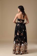 Multi-Color Strapless Black Printed Evening Celebrity Dress