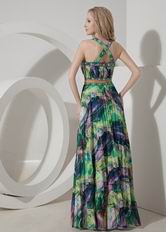 Sexy Halter Top Printed Fabric Crystals Prom Dress 2014