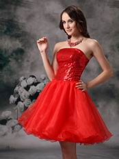 Sequin Bodice Mini-length Scarlet Organza Sweet 16 Dress