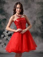 Sequin Bodice Mini-length Scarlet Organza Sweet 16 Dress