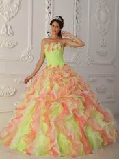 Multi-Colol Organza Hand Made Flowers Quinceanera Dress With Ruffles Skirt