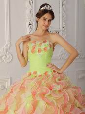 Multi-Colol Organza Hand Made Flowers Quinceanera Dress With Ruffles Skirt