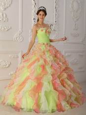 Multi-Colol Organza Hand Made Flowers Quinceanera Dress With Ruffles Skirt