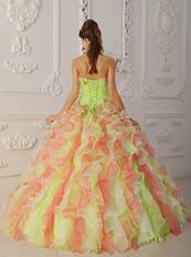 Multi-Colol Organza Hand Made Flowers Quinceanera Dress With Ruffles Skirt