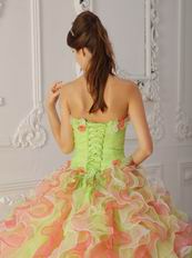 Multi-Colol Organza Hand Made Flowers Quinceanera Dress With Ruffles Skirt