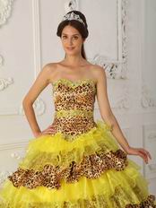 Beautiful Yellow And Leopard Print Layers Design Quinceanera Dress On Sale