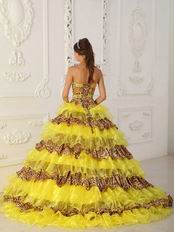 Beautiful Yellow And Leopard Print Layers Design Quinceanera Dress On Sale