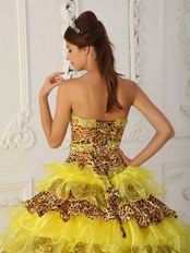 Beautiful Yellow And Leopard Print Layers Design Quinceanera Dress On Sale