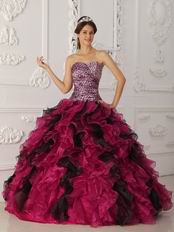 Multi-color Fuchsia And Black Ruffles Leopard Print Quinceanera Dress