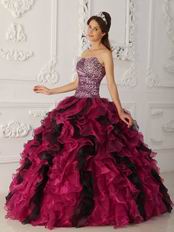 Multi-color Fuchsia And Black Ruffles Leopard Print Quinceanera Dress