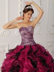 Multi-color Fuchsia And Black Ruffles Leopard Print Quinceanera Dress