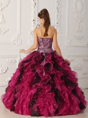 Multi-color Fuchsia And Black Ruffles Leopard Print Quinceanera Dress