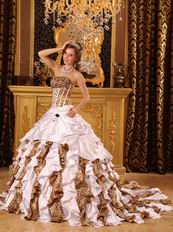 Stylish Ball Gown Ruffles White And Leopard Print La Quinceanera Dress