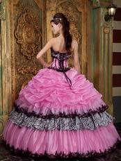 Pink Strapless Picks-Up Bubble Layers Quinceanera Dress With Zebra