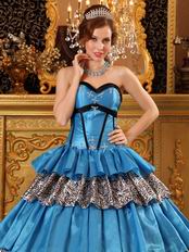 Popular Sweetheart Floor-length Cerulean Blue And Zebra Quinceanera Dress Sweetheart Interphase Cerulean Blue And Zebra Quinceanera Dress