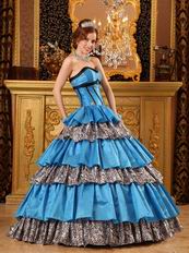 Popular Sweetheart Floor-length Cerulean Blue And Zebra Quinceanera Dress Sweetheart Interphase Cerulean Blue And Zebra Quinceanera Dress