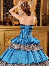 Popular Sweetheart Floor-length Cerulean Blue And Zebra Quinceanera Dress Sweetheart Interphase Cerulean Blue And Zebra Quinceanera Dress