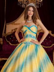 Ombre Contrast Fading Color Sweetheart A-line Chiffon Quinceanera Dress